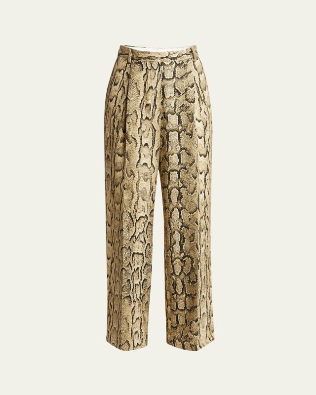 Portias Snakeskin-Print Pleated Wide-Leg Pants